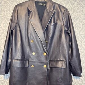 Lauren Ralph Lauren navy blue  lambskin Leather Blazer Gold Buttons size 20W